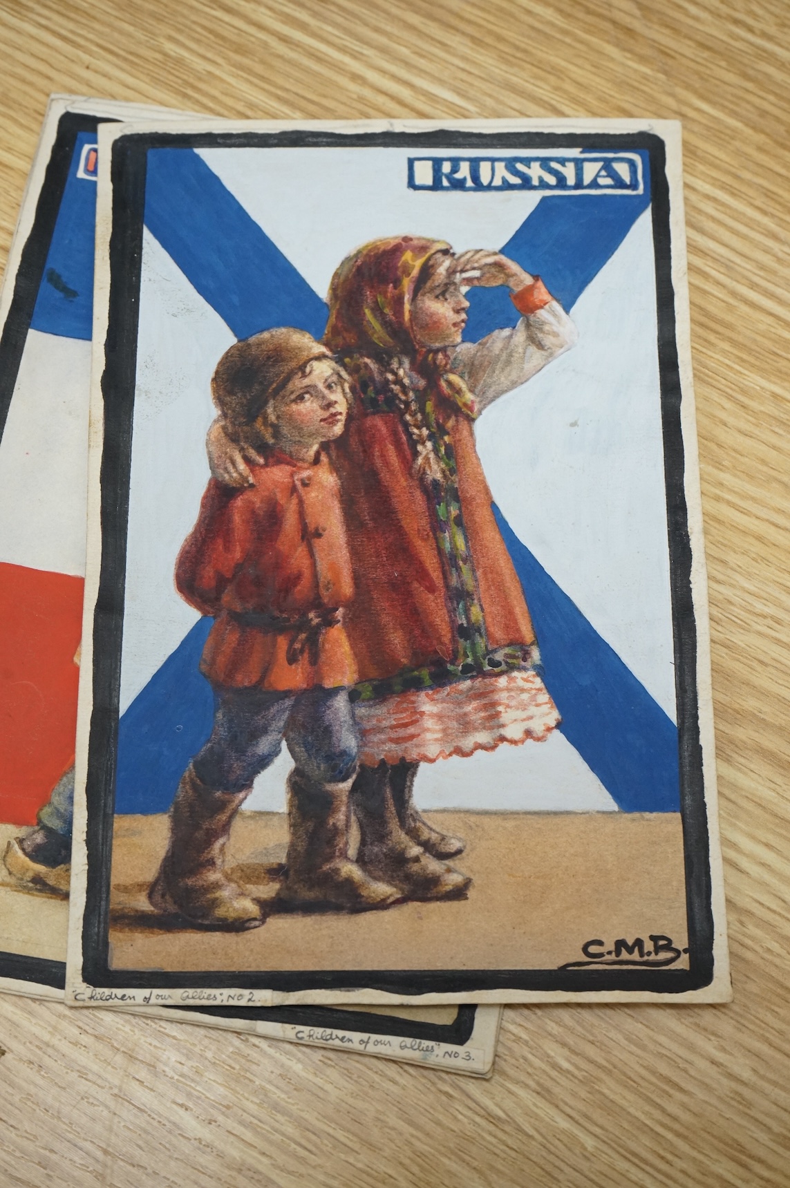 Cicely Mary Barker (1895-1973), a set of eight original watercolours for children's postcard designs, WWI Children of our Allies, to include Great Britain, France and Belgium, each initialled, unframed, 23 x 16cm